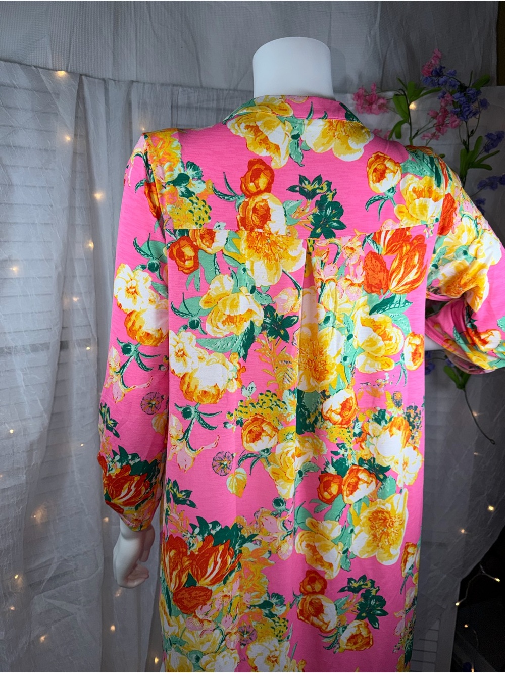 Dear Scarlett Bright Pink Floral Tunic Dress w/pockets - Picture 7 of 9